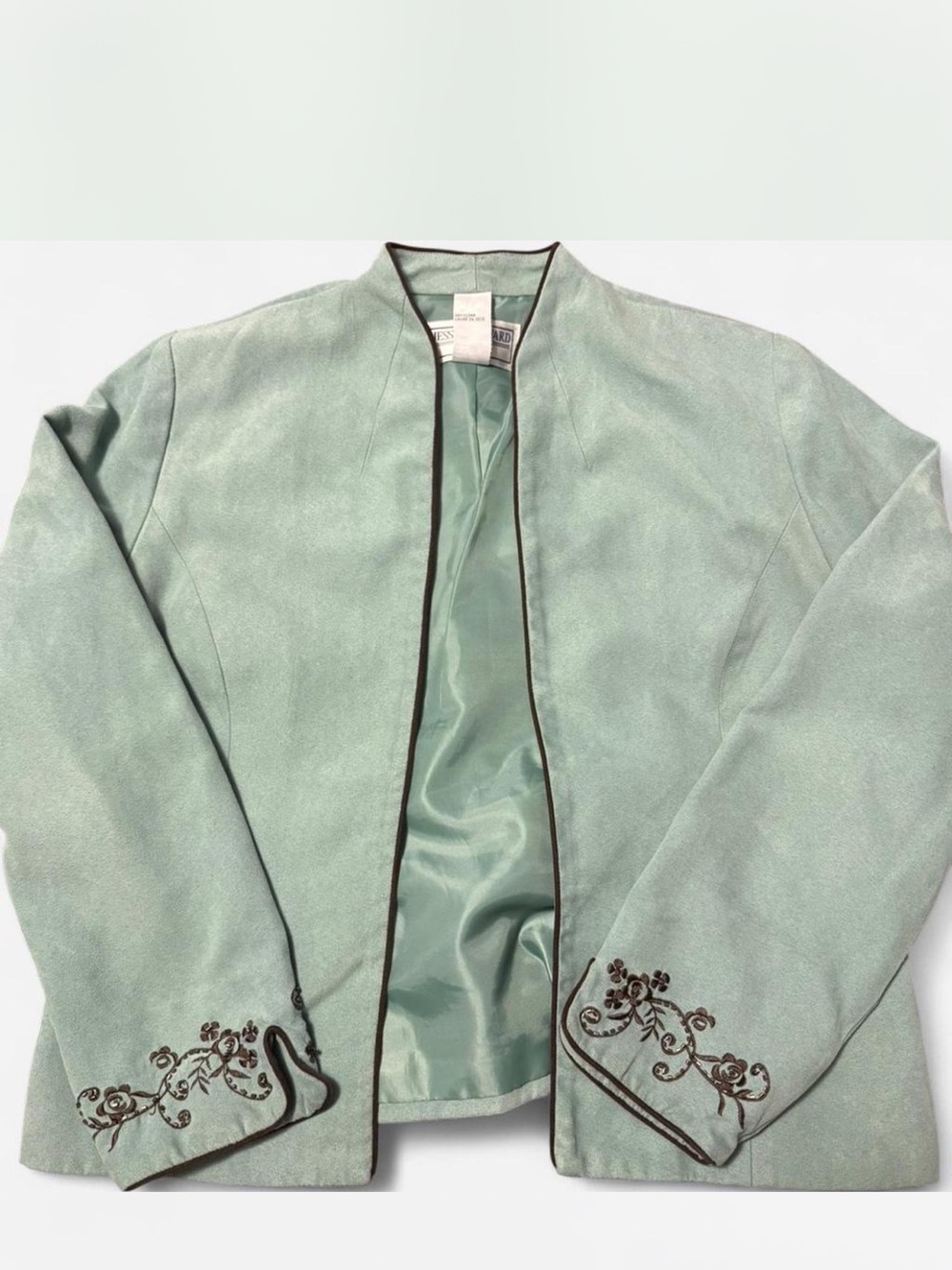 Jessica Howard Mint Green and Brown Embroidered Petite Top 2 piece